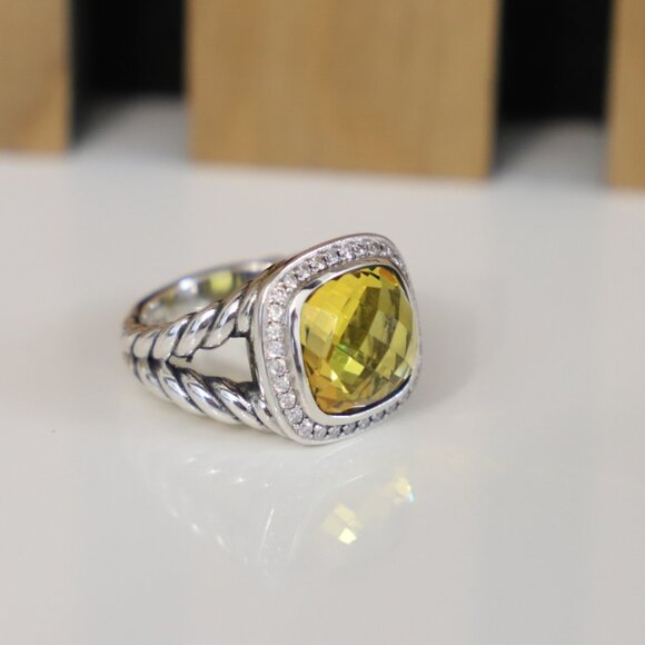 David Yurman Sterling Silver 11mm Albion Ring Lemon Citrine with Diamonds size 6 - Picture 3 of 8